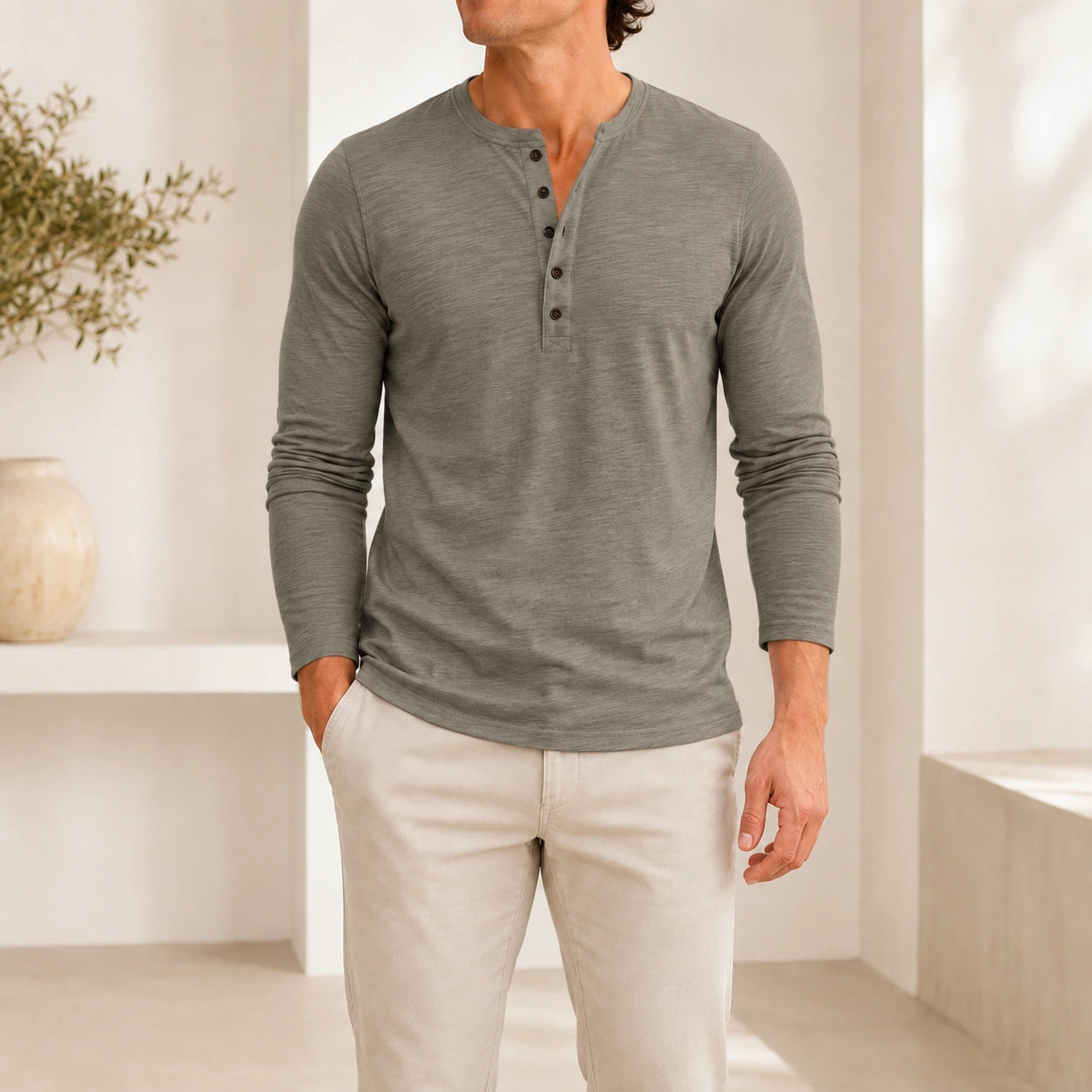 Mivanity Men's Casual Henley Long-Sleeve T-Shirts