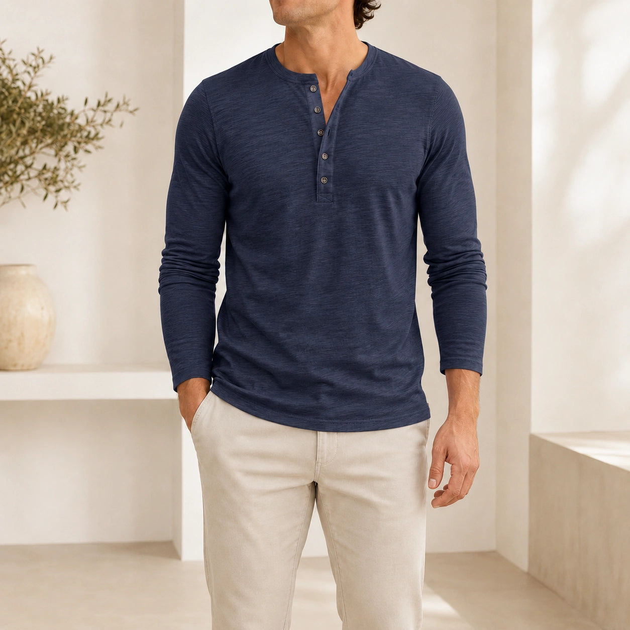 Mivanity Men's Casual Henley Long-Sleeve T-Shirts