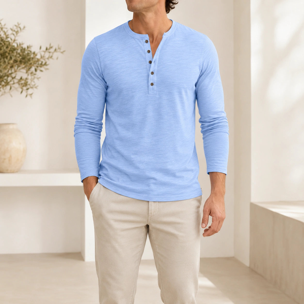 Mivanity Men's Casual Henley Long-Sleeve T-Shirts