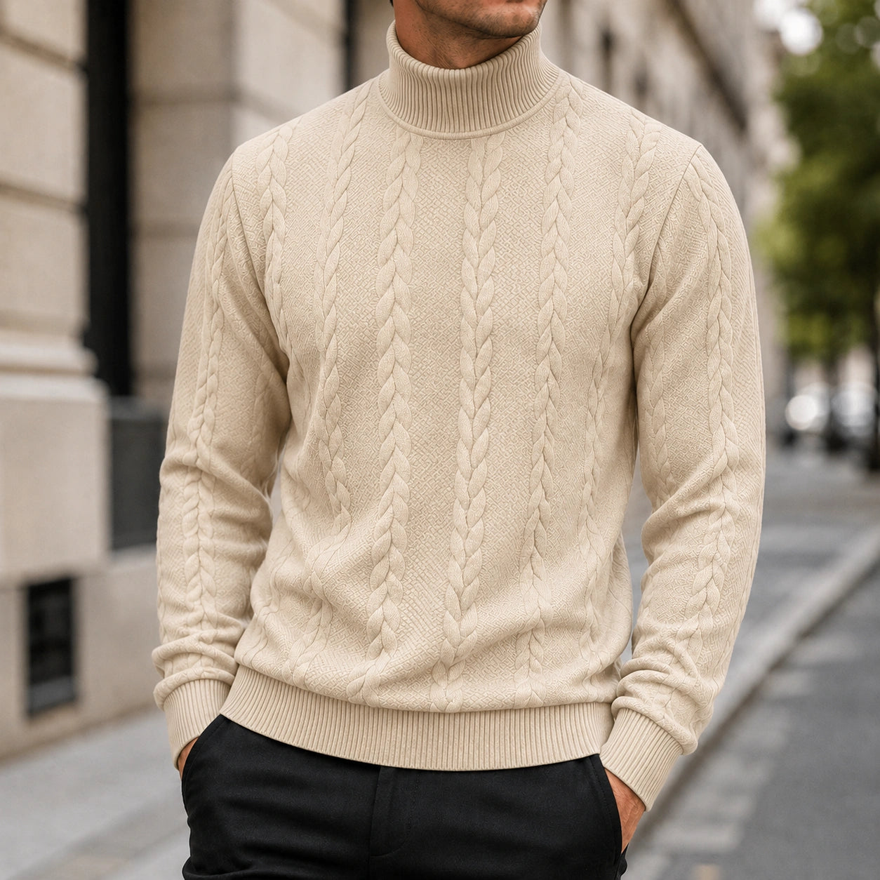 Mivanity Men's Casual High Collar Jacquard Sweatshirts