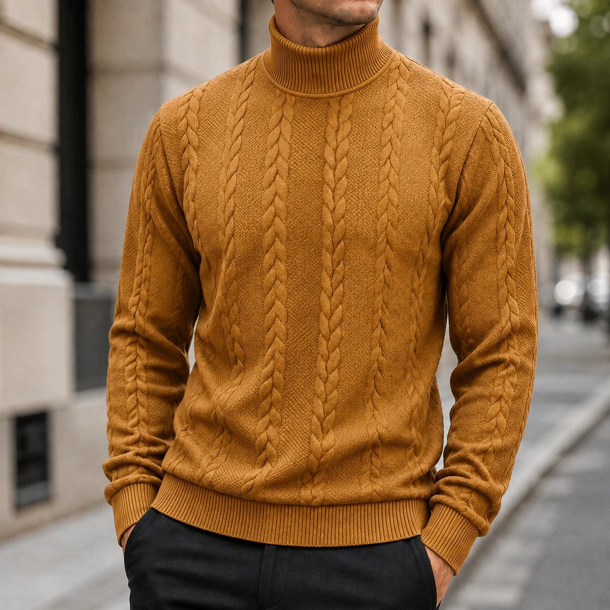 Mivanity Men's Casual High Collar Jacquard Sweatshirts