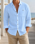 Mivanity Men's Casual Lapel Collar Linen Long-Sleeve Shirts
