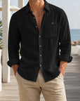 Mivanity Men's Casual Lapel Collar Linen Long-Sleeve Shirts