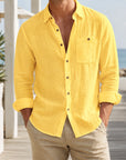 Mivanity Men's Casual Lapel Collar Linen Long-Sleeve Shirts