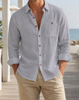 Mivanity Men's Casual Lapel Collar Linen Long-Sleeve Shirts