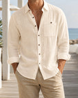 Mivanity Men's Casual Lapel Collar Linen Long-Sleeve Shirts