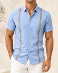 Mivanity Men's Casual Linen Bohemian Ribbon Short-Sleeve Shirts