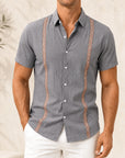 Mivanity Men's Casual Linen Bohemian Ribbon Short-Sleeve Shirts