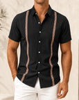 Mivanity Men's Casual Linen Bohemian Ribbon Short-Sleeve Shirts