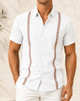 Mivanity Men's Casual Linen Bohemian Ribbon Short-Sleeve Shirts