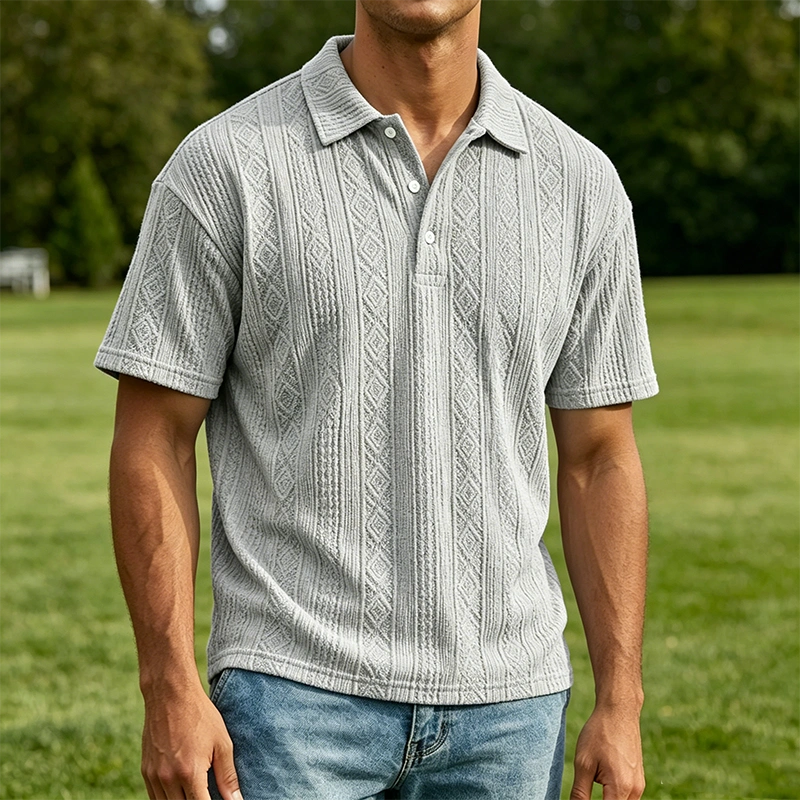 Mivanity Men's Casual Retro Jacquard Striped Casual Shirt