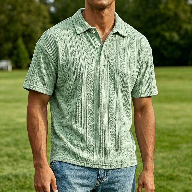 Mivanity Men's Casual Retro Jacquard Striped Casual Shirt