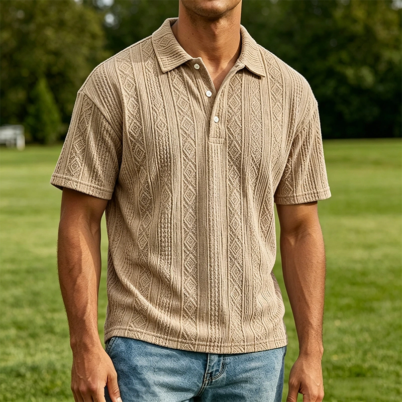 Mivanity Men's Casual Retro Jacquard Striped Casual Shirt