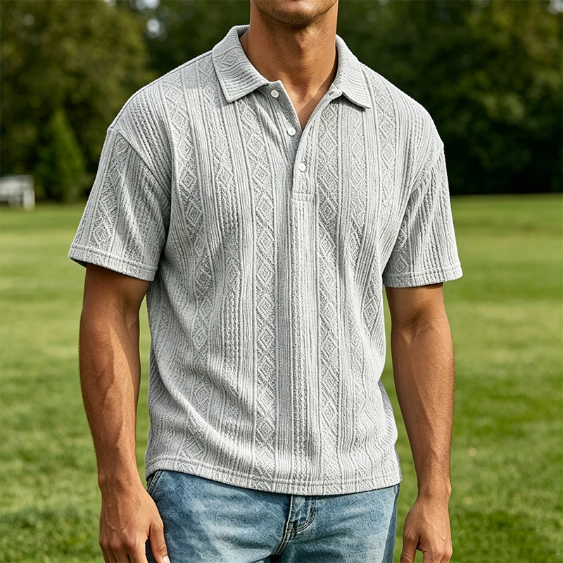 Mivanity Men's Casual Retro Jacquard Striped Casual Shirt