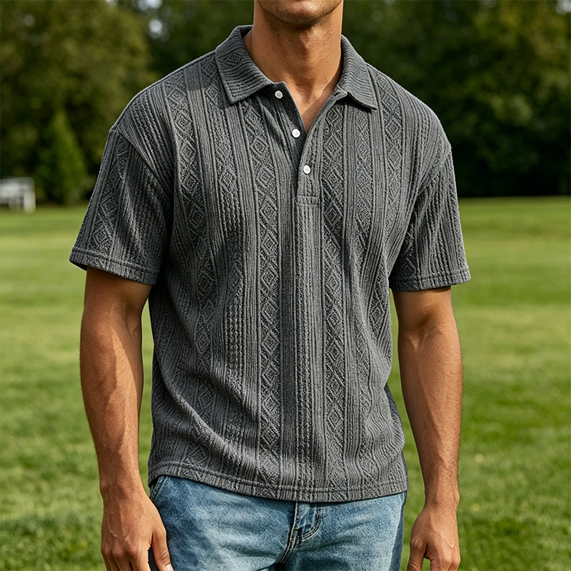 Mivanity Men's Casual Retro Jacquard Striped Casual Shirt