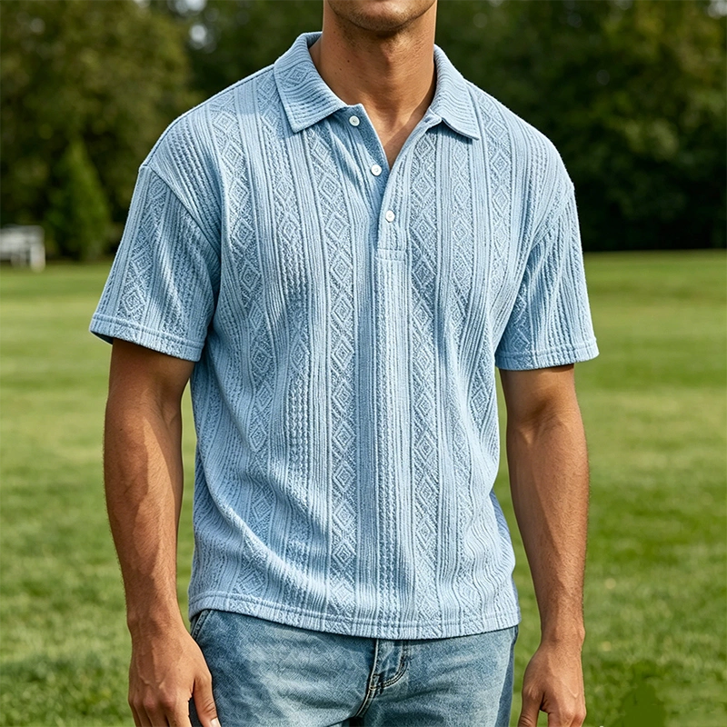 Mivanity Men's Casual Retro Jacquard Striped Casual Shirt