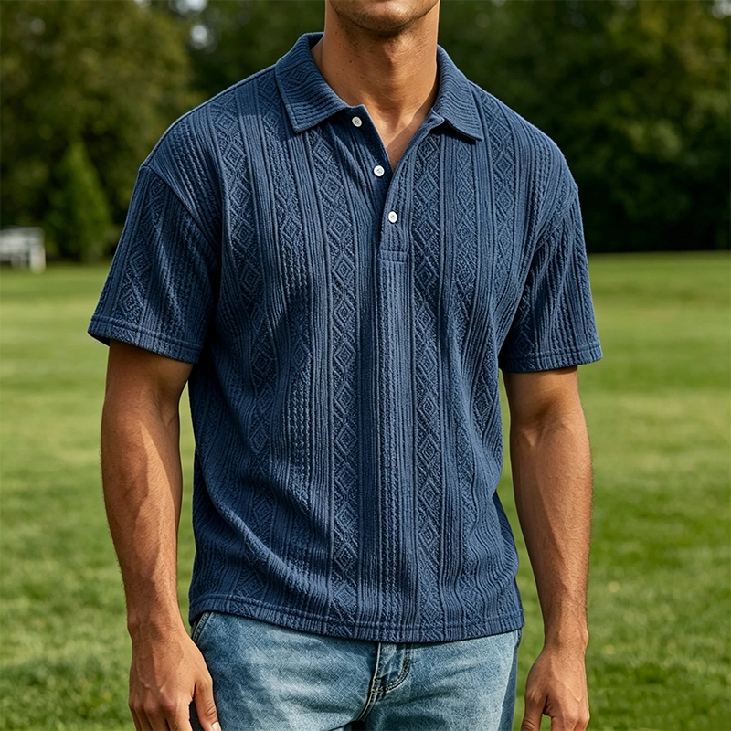 Mivanity Men's Casual Retro Jacquard Striped Casual Shirt