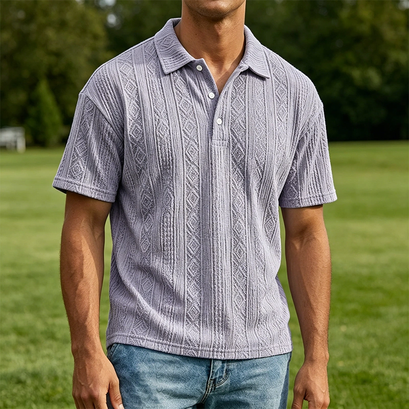 Mivanity Men's Casual Retro Jacquard Striped Casual Shirt