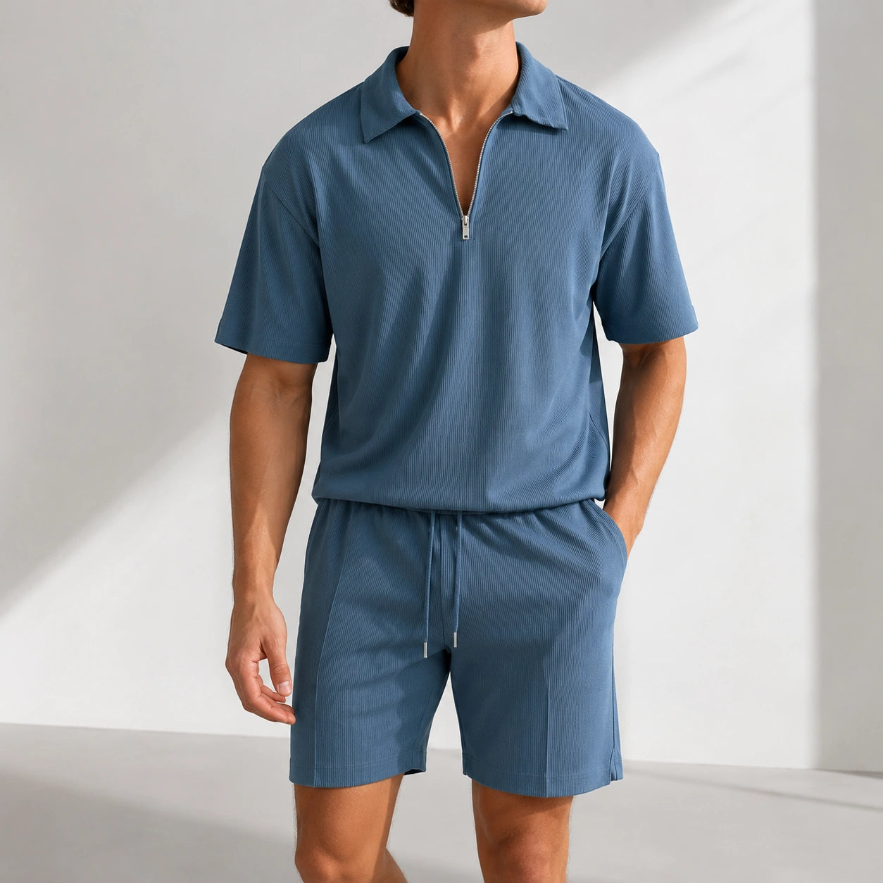 Mivanity Men's Casual Short-Sleeve Drawstring Shorts Sets
