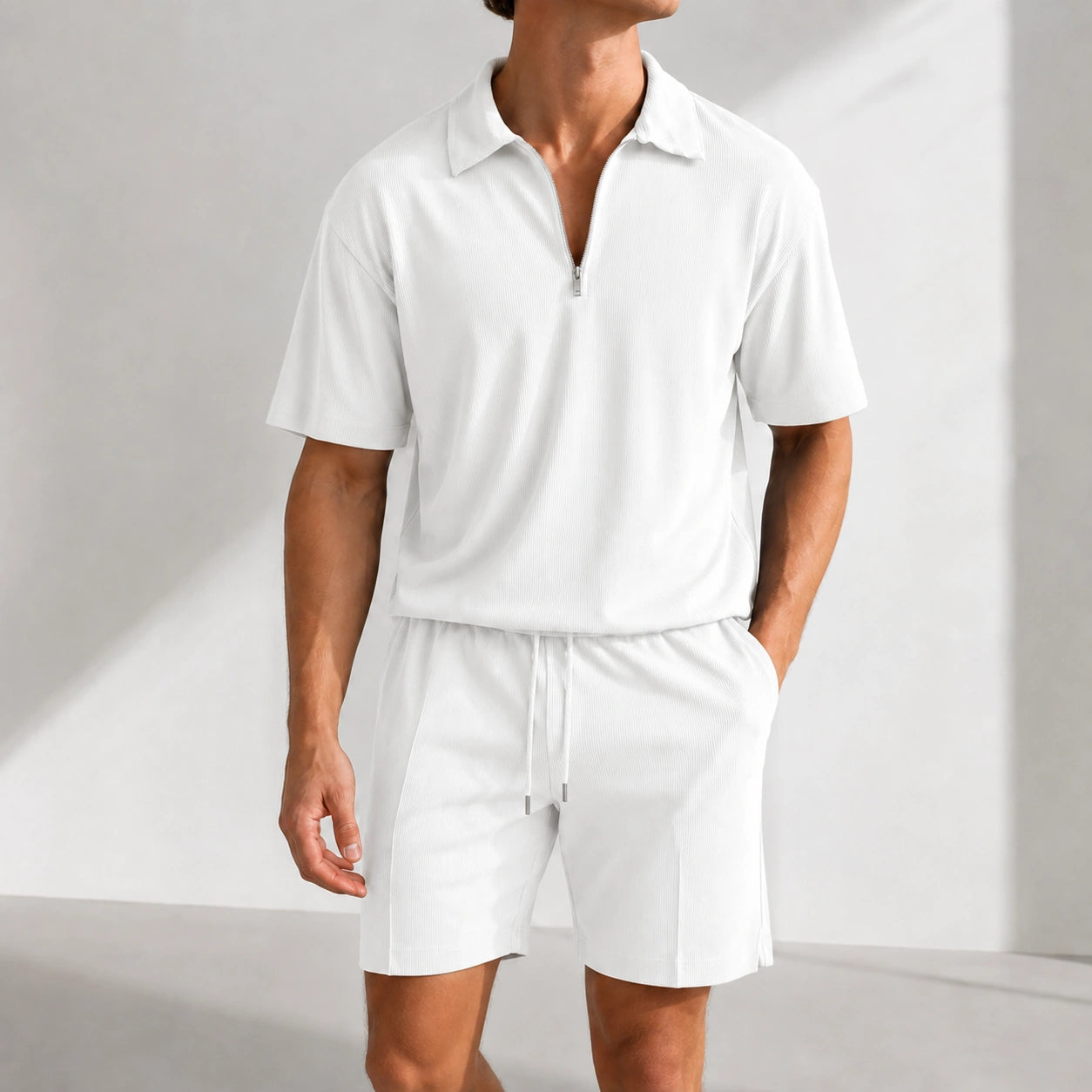 Mivanity Men's Casual Short-Sleeve Drawstring Shorts Sets