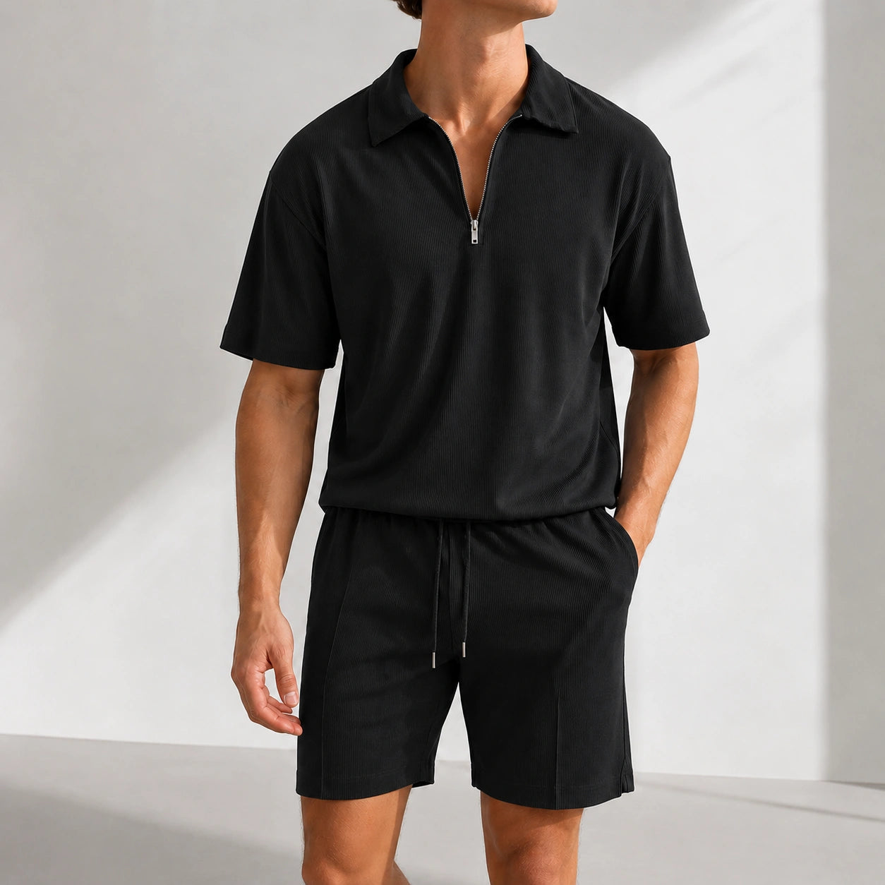 Mivanity Men's Casual Short-Sleeve Drawstring Shorts Sets