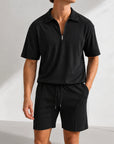 Mivanity Men's Casual Short-Sleeve Drawstring Shorts Sets