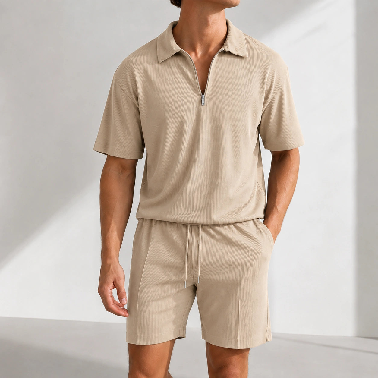 Mivanity Men's Casual Short-Sleeve Drawstring Shorts Sets