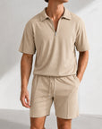 Mivanity Men's Casual Short-Sleeve Drawstring Shorts Sets