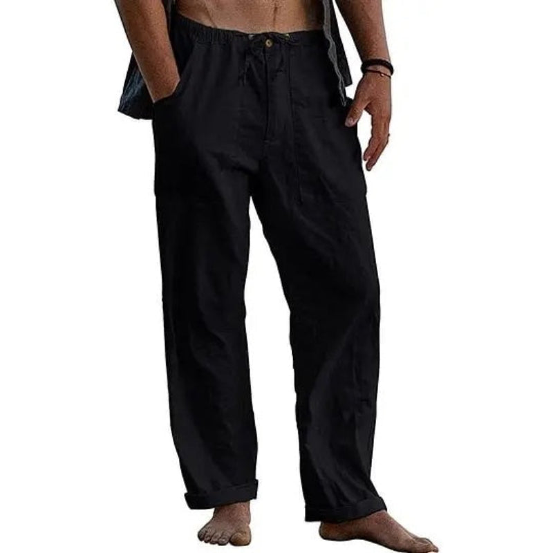 Mivanity Men's Casual Solid Color Cotton Linen Pants