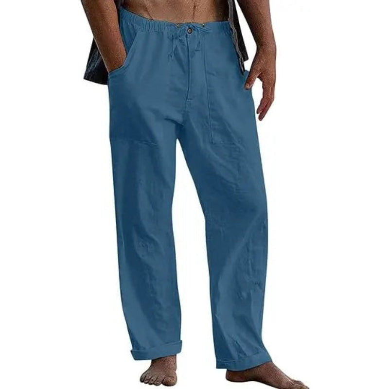 Mivanity Men's Casual Solid Color Cotton Linen Pants