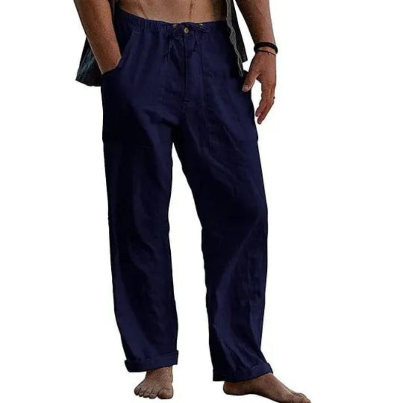 Mivanity Men's Casual Solid Color Cotton Linen Pants