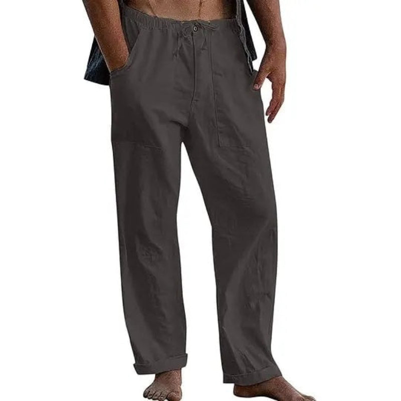 Mivanity Men's Casual Solid Color Cotton Linen Pants