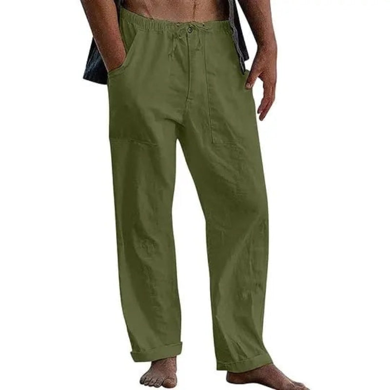 Mivanity Men's Casual Solid Color Cotton Linen Pants