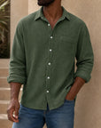Mivanity Men's Casual Solid Color Waffle Long Sleeve Shirt With Shirts
