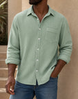 Mivanity Men's Casual Solid Color Waffle Long Sleeve Shirt With Shirts