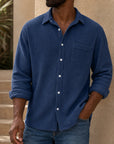Mivanity Men's Casual Solid Color Waffle Long Sleeve Shirt With Shirts