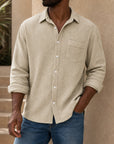 Mivanity Men's Casual Solid Color Waffle Long Sleeve Shirt With Shirts