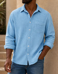 Mivanity Men's Casual Solid Color Waffle Long Sleeve Shirt With Shirts