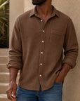 Mivanity Men's Casual Solid Color Waffle Long Sleeve Shirt With Shirts
