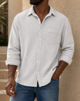 Mivanity Men's Casual Solid Color Waffle Long Sleeve Shirt With Shirts