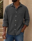 Mivanity Men's Casual Solid Color Waffle Long Sleeve Shirt With Shirts