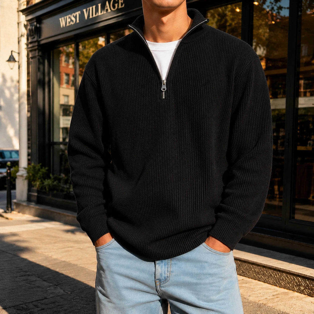 Mivanity Men's Casual Stand Collar Corduroy Sweatshirts