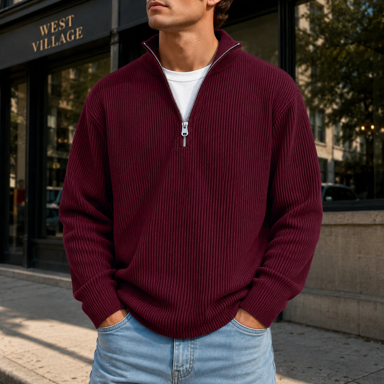 Mivanity Men's Casual Stand Collar Corduroy Sweatshirts