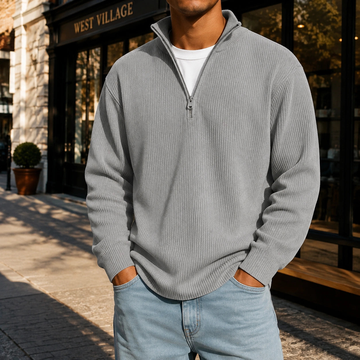 Mivanity Men's Casual Stand Collar Corduroy Sweatshirts
