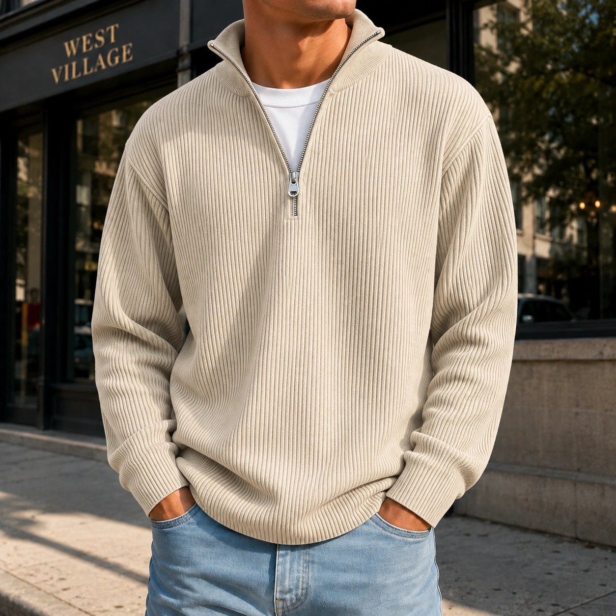 Mivanity Men's Casual Stand Collar Corduroy Sweatshirts