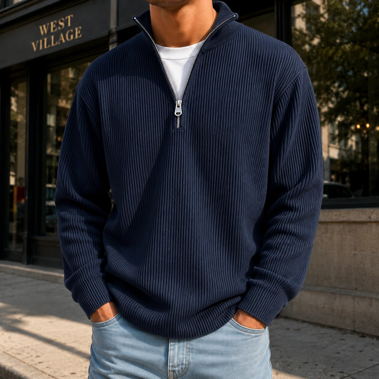Mivanity Men's Casual Stand Collar Corduroy Sweatshirts