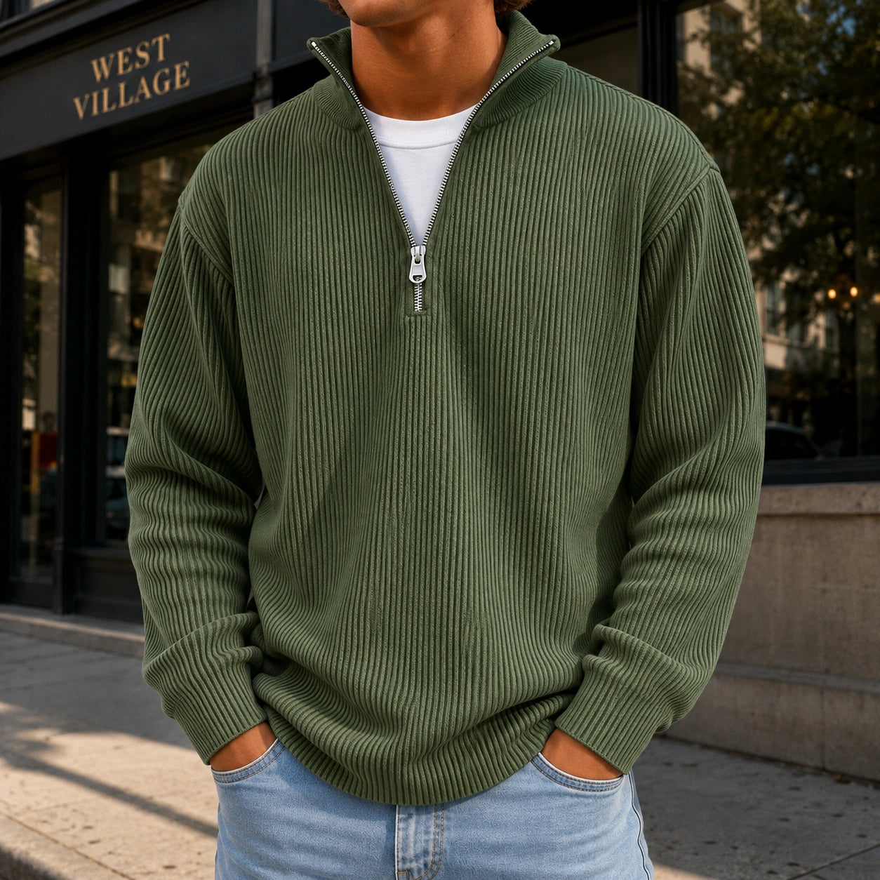 Mivanity Men's Casual Stand Collar Corduroy Sweatshirts