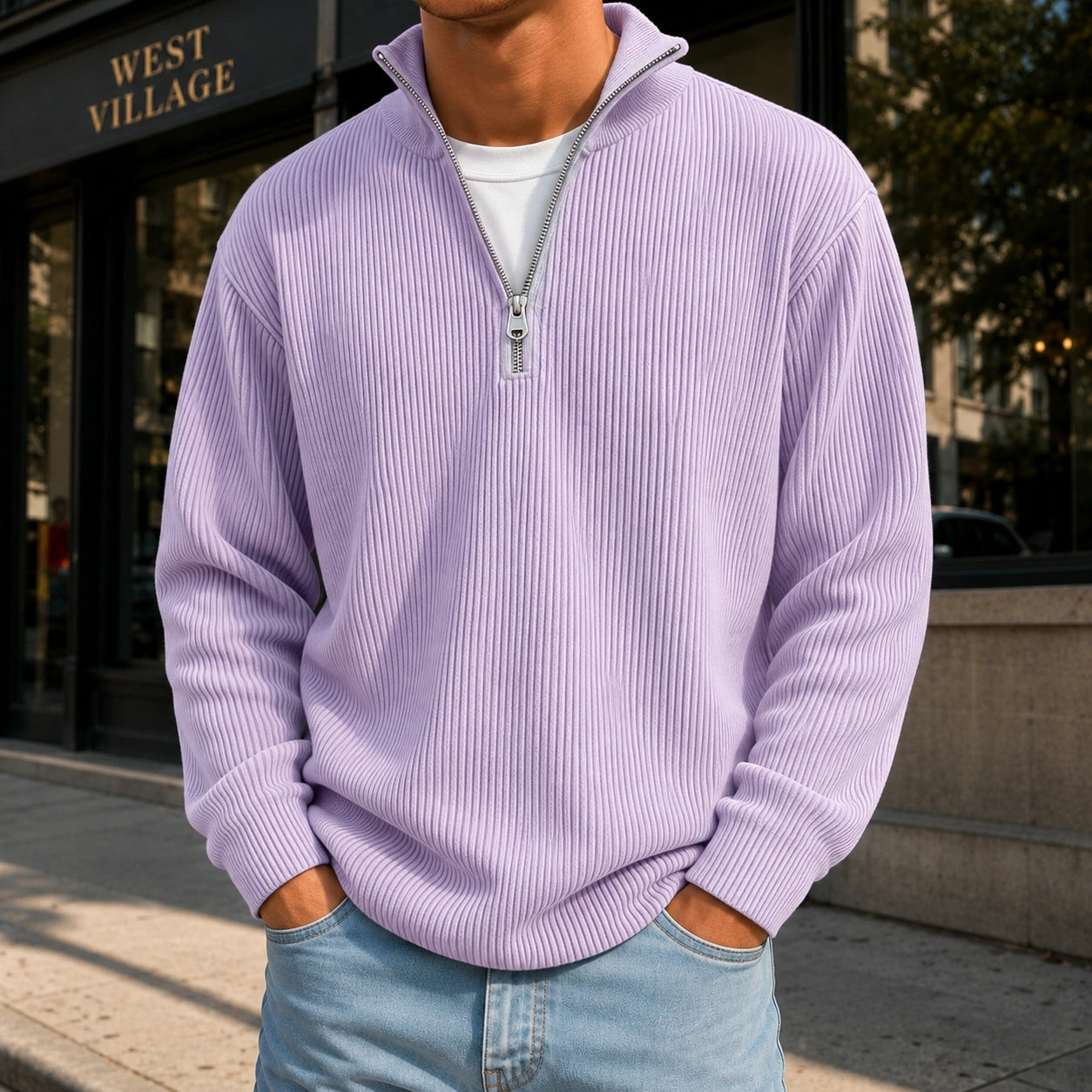 Mivanity Men's Casual Stand Collar Corduroy Sweatshirts