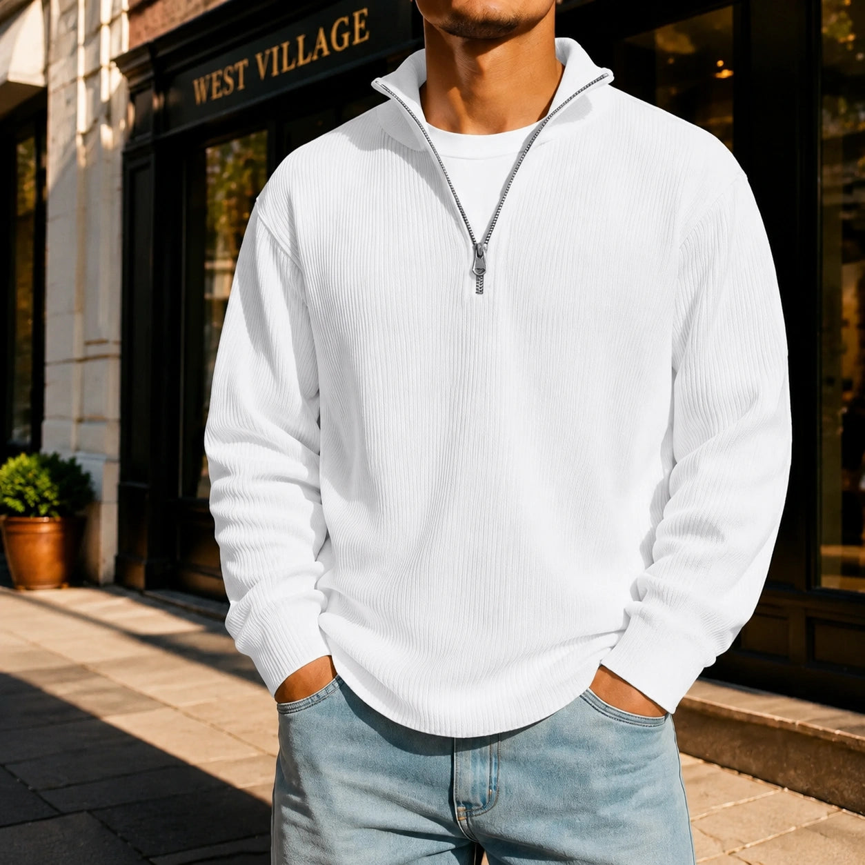 Mivanity Men's Casual Stand Collar Corduroy Sweatshirts
