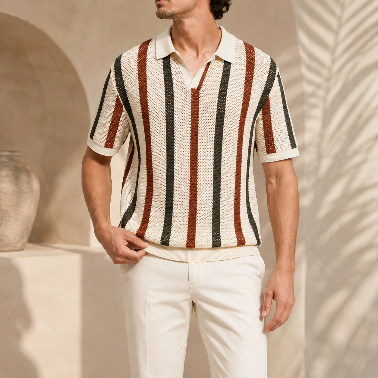 Mivanity Men's Casual Striped Polo